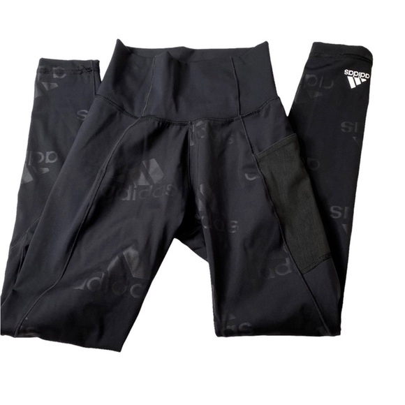 Adidas Women’s Believe This 2.0 Black Signature Printed Leggings Large Dark Goth - Picture 3 of 16